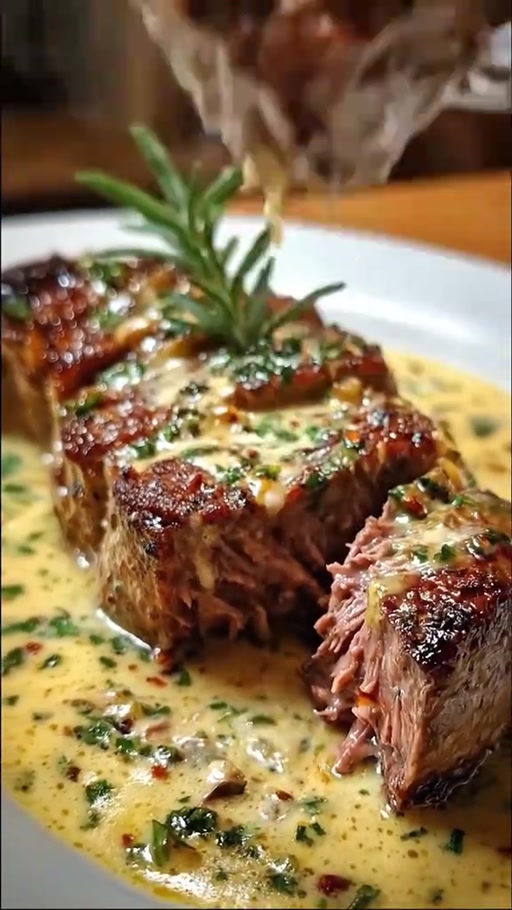 Herb Butter Steak with Creamy Garlic Sauce